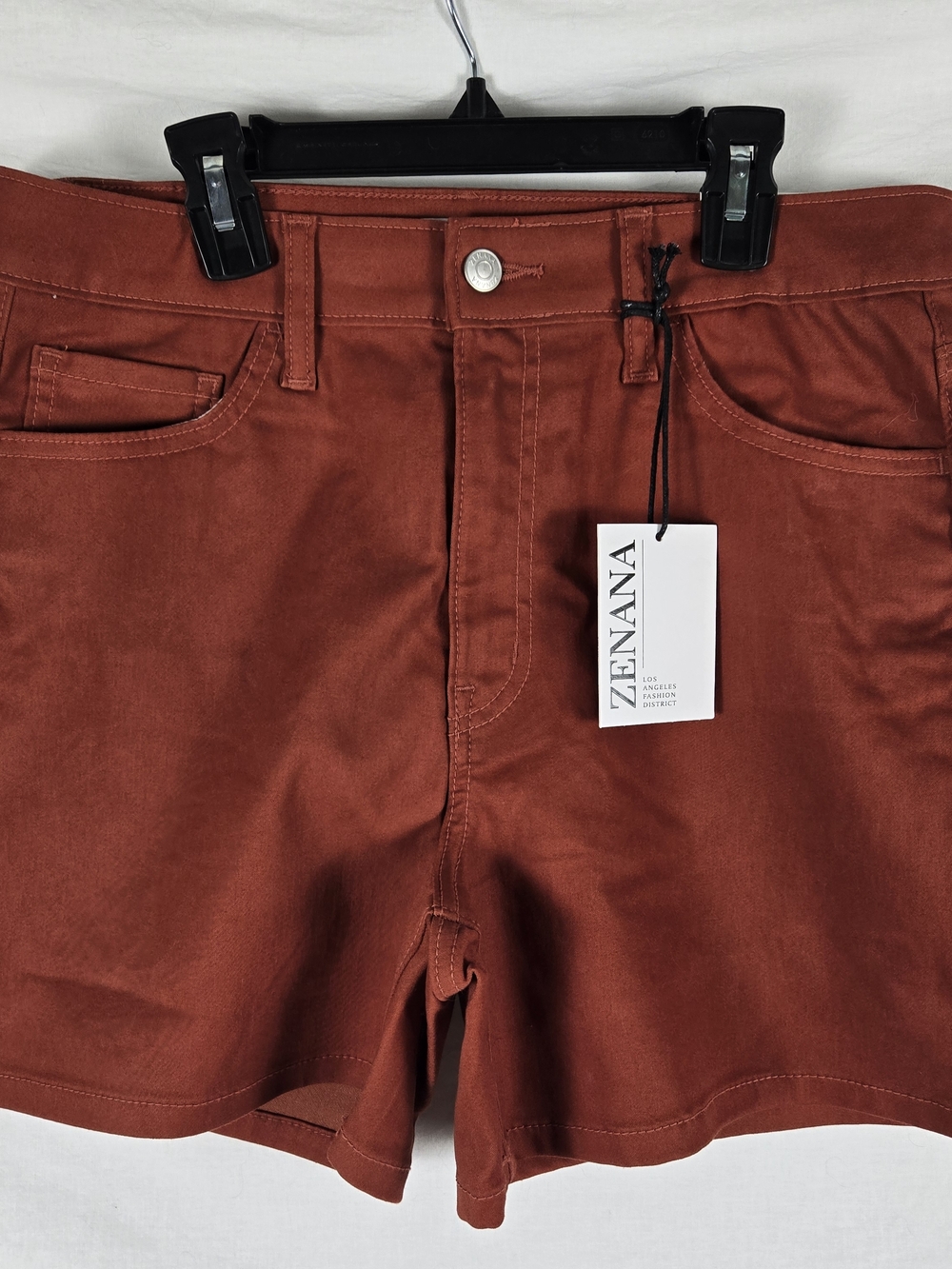 NWT Zenana Sustainable High-Rise Chino Shorts in Rust - Large